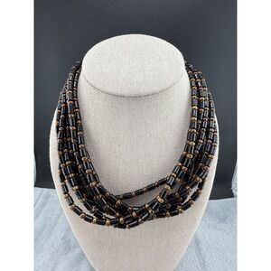 Jay King Black and Gold Coral Necklace DTR 925 Sterling Silver 17"